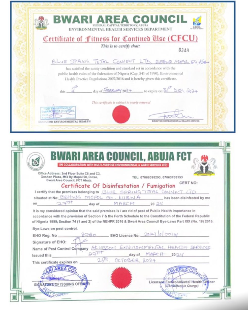 Bwari Area Council Certificate